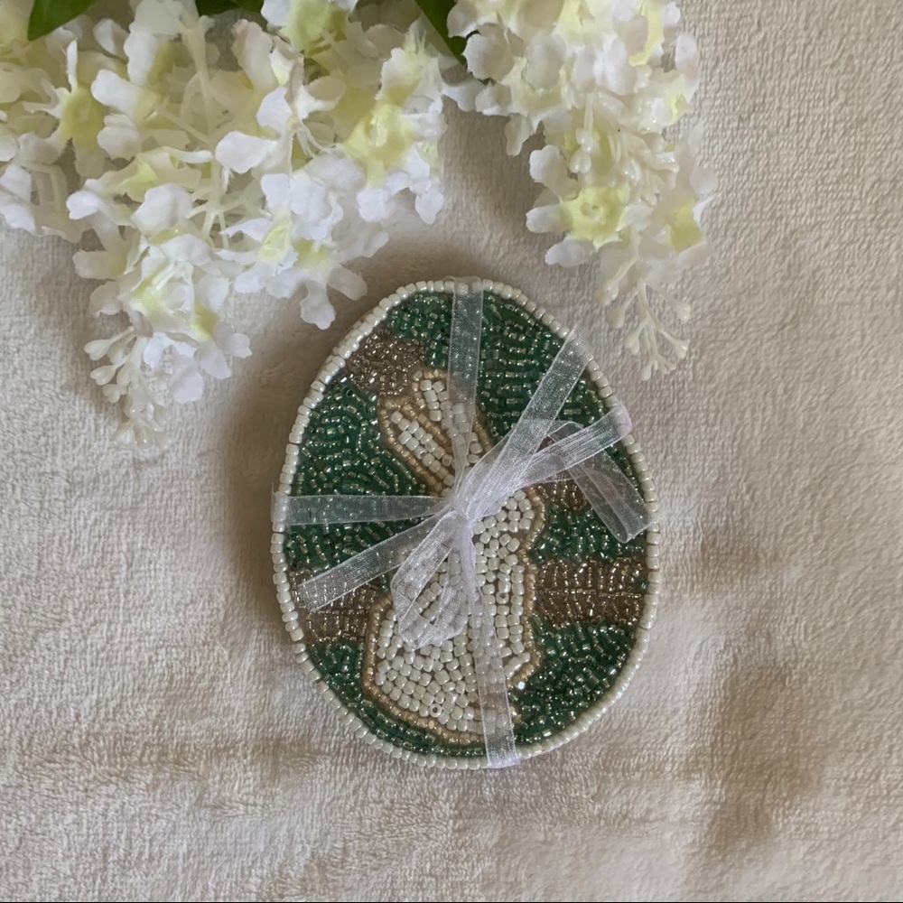 NEW ~ Rabbit Glass Beaded Coasters Egg Shape